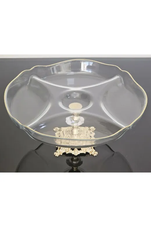 BÖLMELİSUNUMLUK Bölmeli Servis Tabaği Döküm Ayakli Gold Detayli & Sunumluk & Kahvaltilik & Çerezlik 30Cm