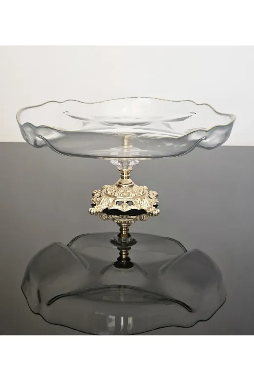 BÖLMELİSUNUMLUK Bölmeli Servis Tabaği Döküm Ayakli Gold Detayli & Sunumluk & Kahvaltilik & Çerezlik 30Cm