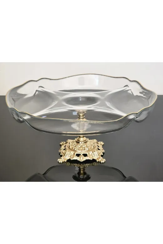 BÖLMELİSUNUMLUK Bölmeli Servis Tabaği Döküm Ayakli Gold Detayli & Sunumluk & Kahvaltilik & Çerezlik 30Cm
