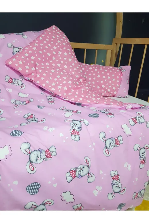 Baby Clime 3P-NT-1. Çift Taraflı Bebek Nevresim Takımı - 95X135 Yorgan Kılıfı, Yastık Kılıfı, Çarşaf