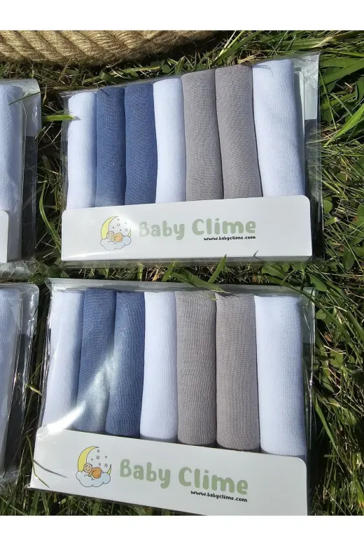 Baby Clime BABC-MÜSAĞBEZ7Lİ Müslin Bebek Ağız Silme Mendili 7'li - %100 Pamuk 22X22 Cm Ağız Bezi - Gökyüzü Serisi (Mavi Tonlar)