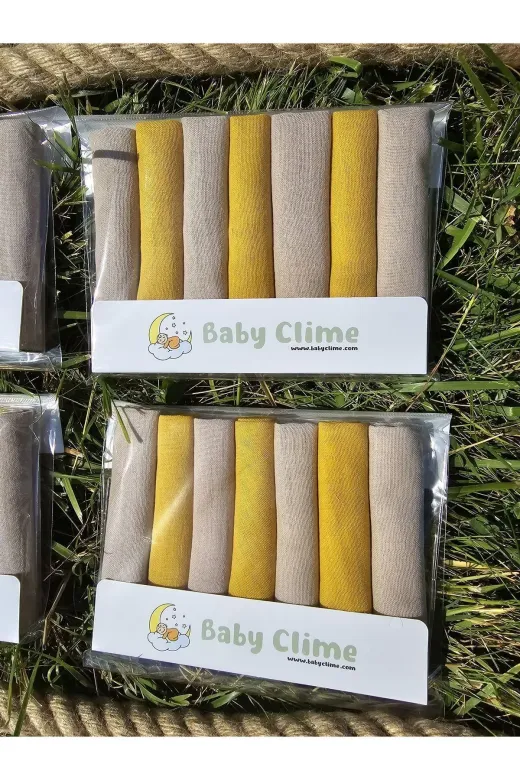 Baby Clime BABC-MÜSAĞBEZ7Lİ Müslin Bebek Ağız Silme Mendili 7'li - %100 Pamuk 22X22 Cm Ağız Bezi Yakamoz Serisi (Ortak Renkler)