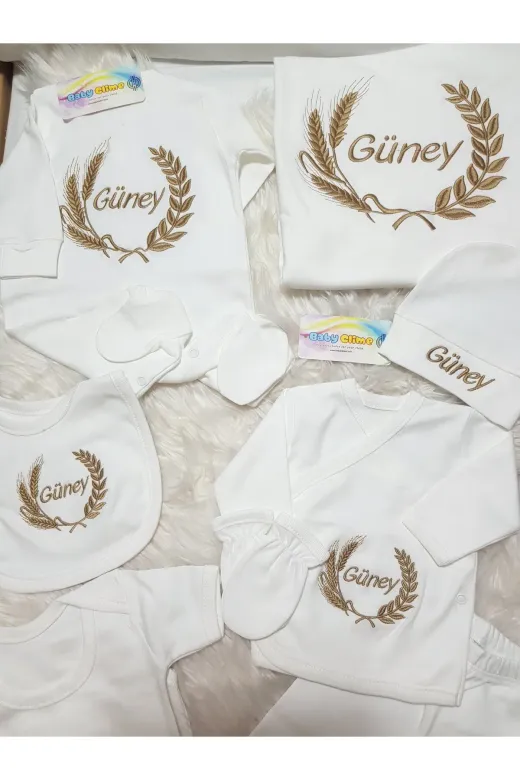 Baby Clime BEYHÇP-10LU-3. Hastane Çıkışı Seti – Nakışlı İsimli, 10 Parça, %100 Pamuk, 0-3 Ay