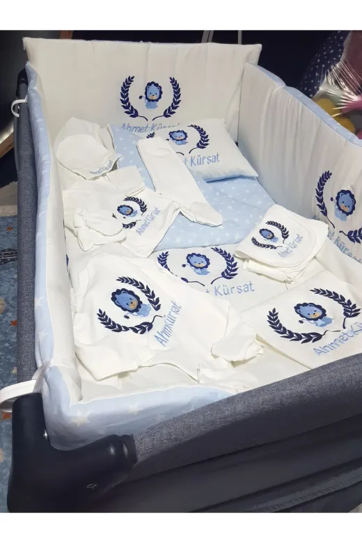 Baby Clime BEYHÇP-10LU-6. Nakış İşlemeli Hastane Çıkışı Erkek Bebek Hediyesi - 10 Parça Yenidoğan Seti
