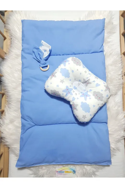 Baby Clime ÇİFT BAKIM-2 Çift Taraflı Bebek Bakım Seti - Alt Açma Minderi, Baş Düzeltme Yastığı Ve Ahşap Diş Kaşıyıcı