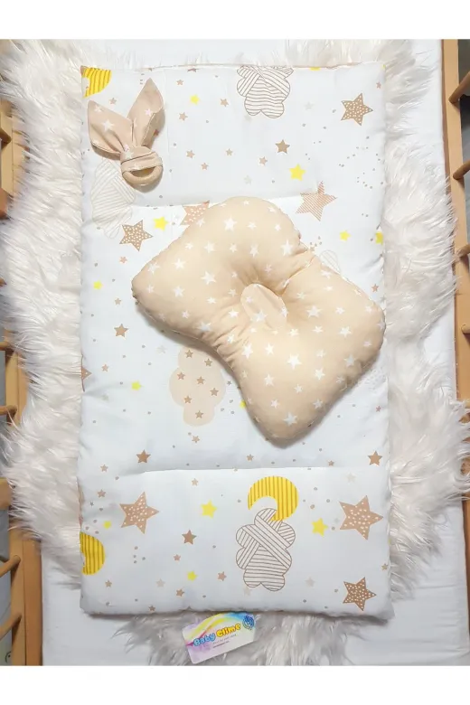 Baby Clime ÇİFT BAKIM-6 Çift Taraflı Bebek Bakım Seti - Alt Açma Minderi, Baş Düzeltme Yastığı Ve Ahşap Diş Kaşıyıcı