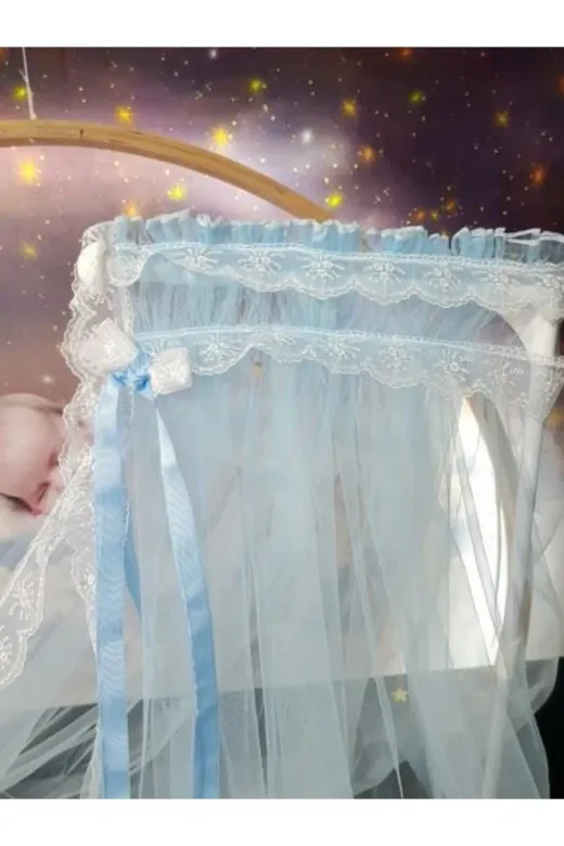 Baby Clime HAYALCİB Bebek Beşiği Cibinlik Takımı - Mavi Güpürlü Hayal Tül (Aparat Dahil)