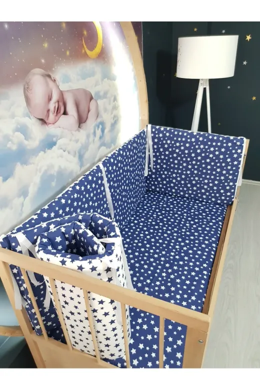 Baby Clime KOR-70130-1. 70X130 Beşik Kenar Korumalık 4 Parça - Lacivert Yıldız Desen (Çarşaf Hariç)