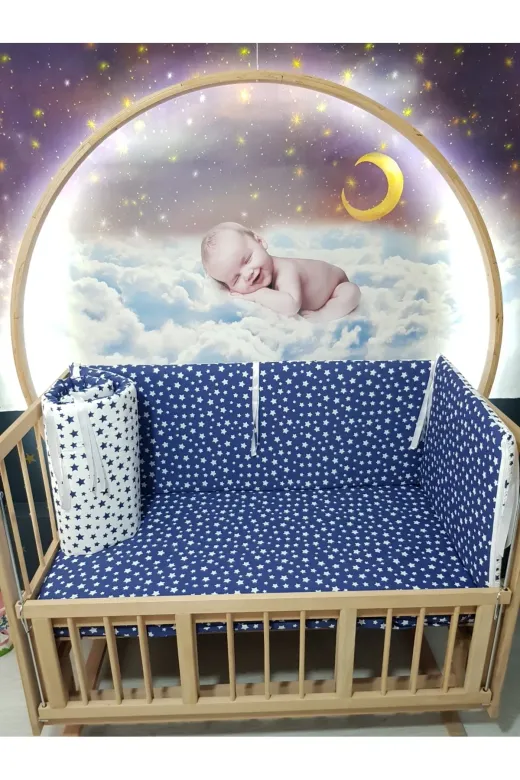 Baby Clime KOR-70130-1. 70X130 Beşik Kenar Korumalık 4 Parça - Lacivert Yıldız Desen (Çarşaf Hariç)