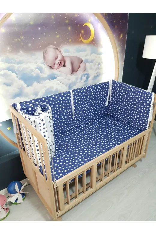 Baby Clime KOR-70130-1. 70X130 Beşik Kenar Korumalık 4 Parça - Lacivert Yıldız Desen (Çarşaf Hariç)