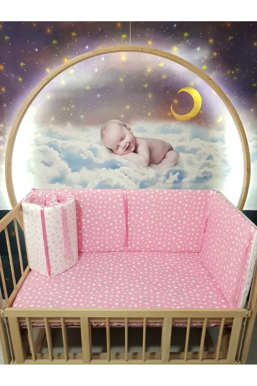 Baby Clime KOR-70130-1. 70X130 Beşik Yatak Yan Korumalık 4 Parça - Pembe Yıldız Desen (Çarşaf Hariç)