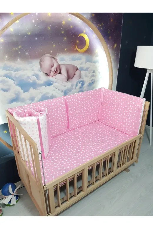 Baby Clime KOR-70130-1. 70X130 Beşik Yatak Yan Korumalık 4 Parça - Pembe Yıldız Desen (Çarşaf Hariç)