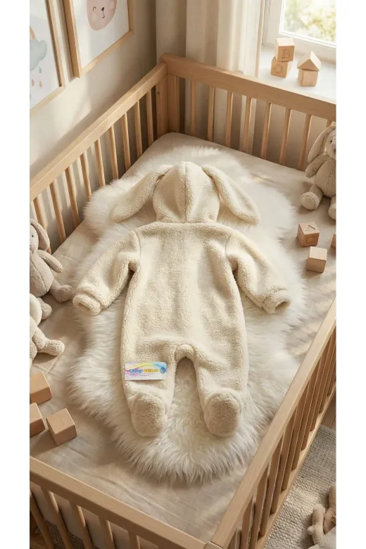 Baby Clime TAV TUL-1. 0–12 Ay Kışlık Bebek Tulumu – İsimli Welsoft Kapüşonlu Tavşan Kulaklı Patikli