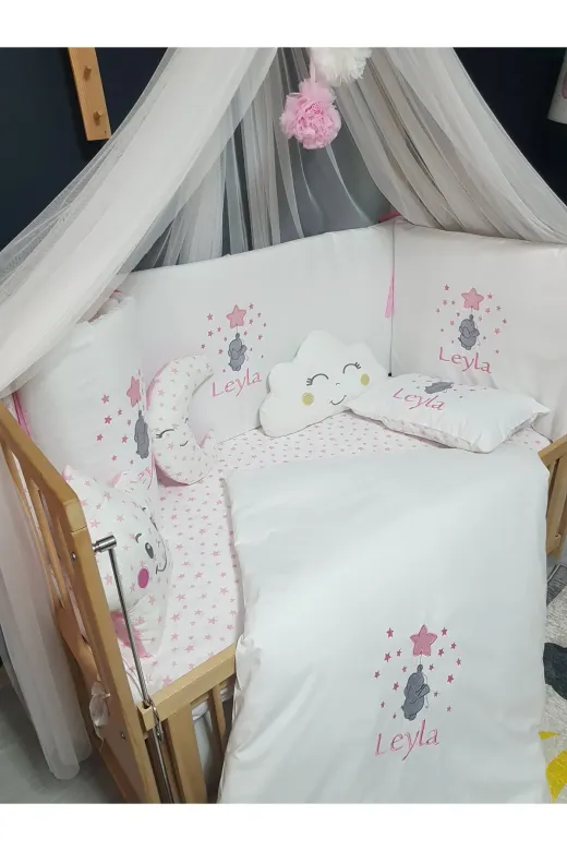 Baby Clime USN-60120-LCİB-6. Nakışlı Bebek Uyku Seti 60X120 – Aparatlı Lüks Cibinlikli