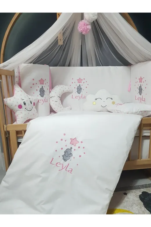 Baby Clime USN-60120-LCİB-6. Nakışlı Bebek Uyku Seti 60X120 – Aparatlı Lüks Cibinlikli