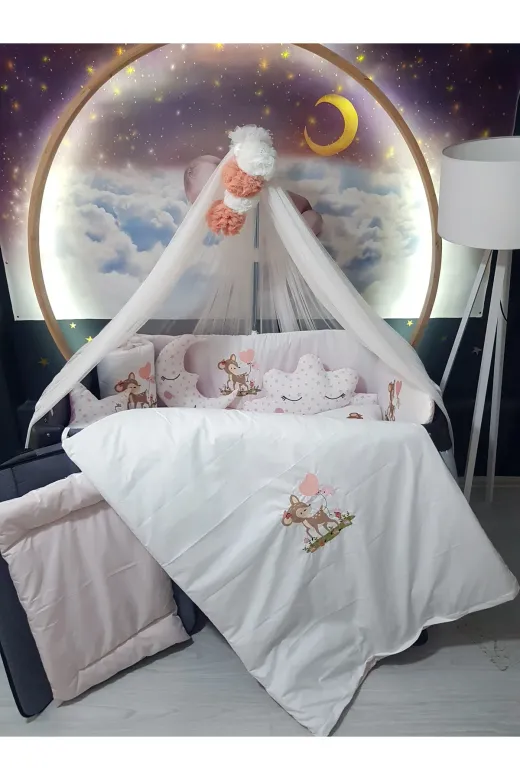 Baby Clime USN-70110-LCİB-3. 70X110 Nakışlı Isimli Bebek Uyku Seti 18 Parça - Lüks Cibinlik Ve Aparat - Ceylan