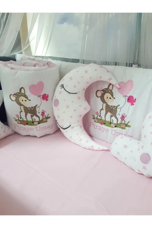 Baby Clime USN-70120-LCİB-3. 70X120 Ceylan Nakışlı Bebek Uyku Seti İsimli 18 Parça Lüks Cibinlik Ve Aparat Seti