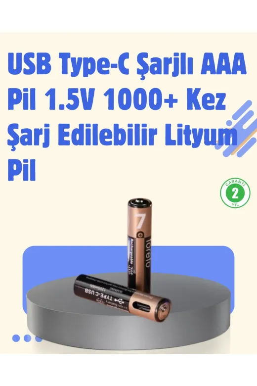 Balance Life GROUP-2587453 Mey İthalat® Usb Type-C Şarjlı Aaa Lityum Pil 1000+ Şarj Döngüsü Ile Uzun Ömür