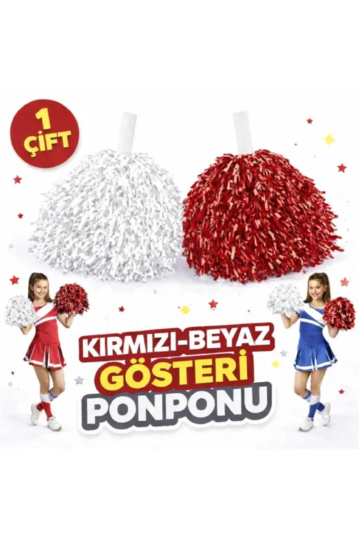 Balance Life GROUP-2587903 Mey İthalat® 1 Çift ( 2 Adet ) Kırmızı-Beyaz Renk 23 Nisan 19 Mayıs 29 Ekim Okul Gösteri Ponponları