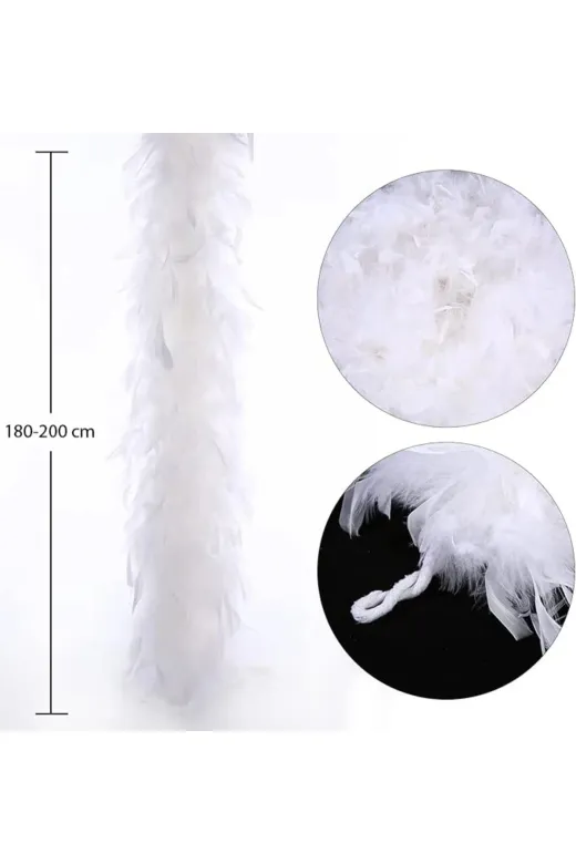 Balance Life GROUP-2589045 Mey İthalat® Beyaz Renk Kabarık Kalın Otriş Boa Tüy 6 Cm Genişlik 180-200 Cm Uzunluk