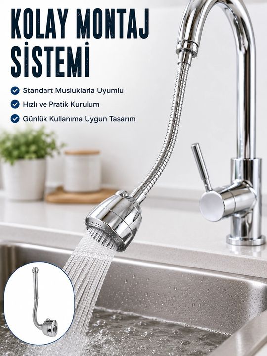Balancelife MEYTDUCZZMUSLUKUZATMA-1-BLMY Mey İthalat 360 Dönebilen Ayarlanabilir Musluk Uzatma Aparatı Esnek Spiral Musluk Başlığı