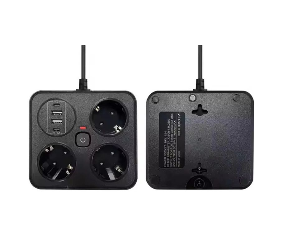 Balancelife TrLat0EM0015K-Priz 5-BLNCC Akım Korumalı Anahtarlı Priz - 3X Priz - 2X Usb - 2X Type-C - 2 Mt Kablo Hızlı Şarj Özellikli Siyah 0-2