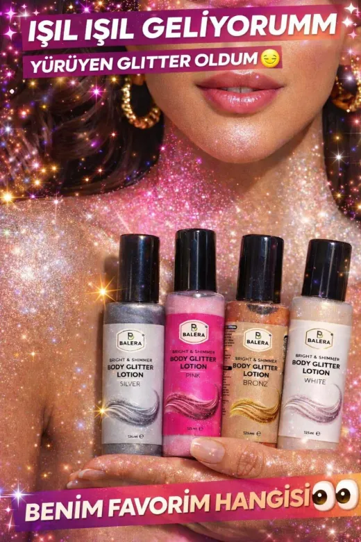 BALERA sim8 Vücut Losyonu Simli Işıltılı Uzun Süre Kalıcı Koku Nemlendiricili 125 Ml Set