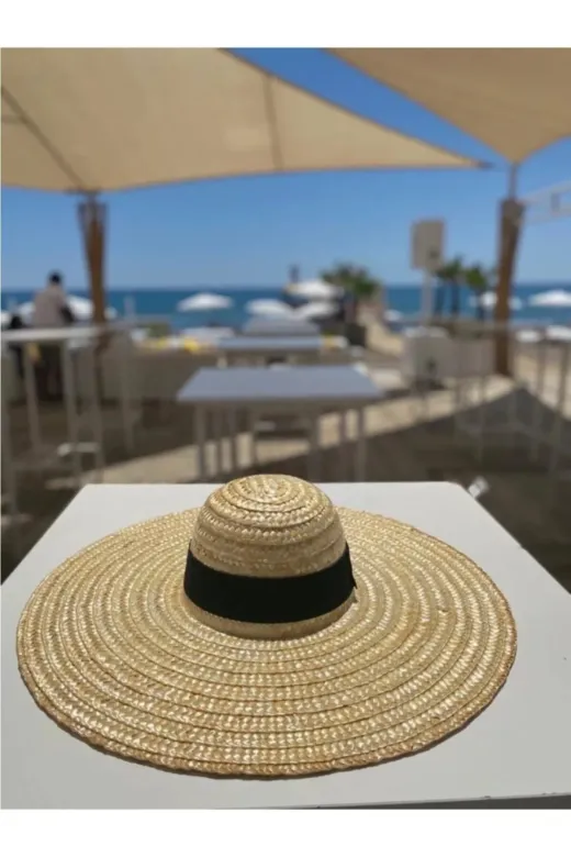 Bali Büyük Boy Siyah Kurdelalı El Yapımı Doğal Hasır Şapka