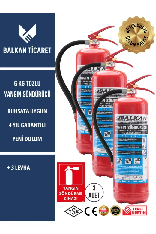Balkan Ticaret 3YST-L-new 3 Adet Tozlu Yangın Tüpü 4 Yıllık Ruhsata Uygun