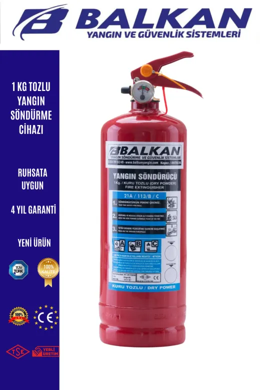 Balkan Ticaret BALKAN1KG 1 Kg Abc Tozlu Kkt Yangin Tüp Tüvtürk Uyumlu Tse Ce Belgeli (2026-2030) Yeni Ürün