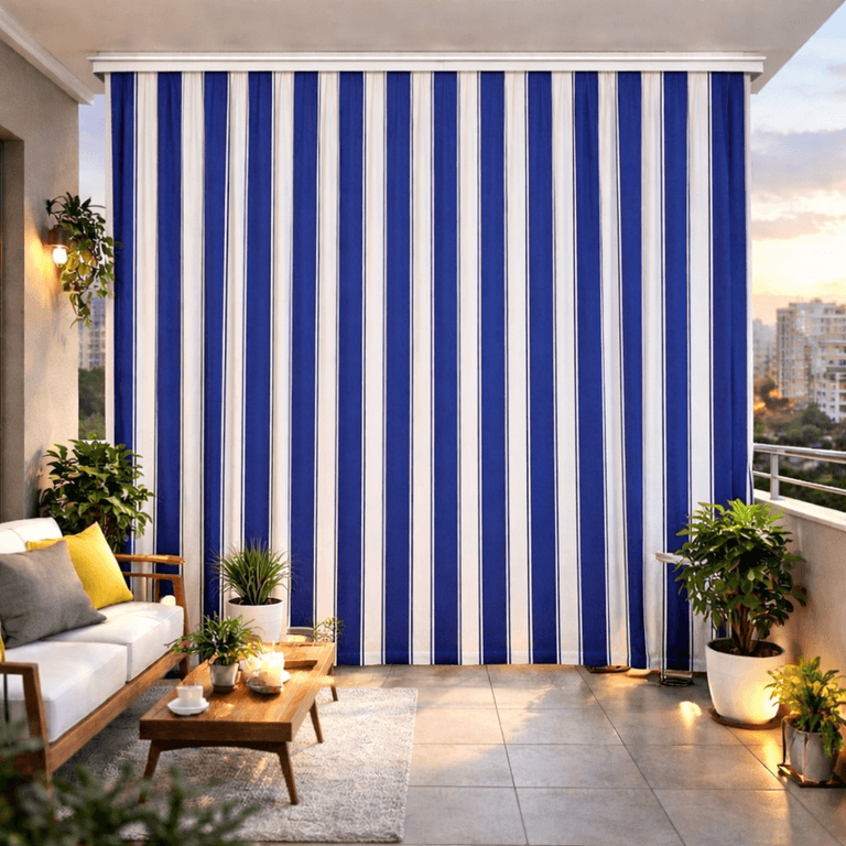 Balkon Perdesi -TOP HALİNDE 40M- Kalın Branda Kumaşı (En 270cm)-Lacivert Beyaz