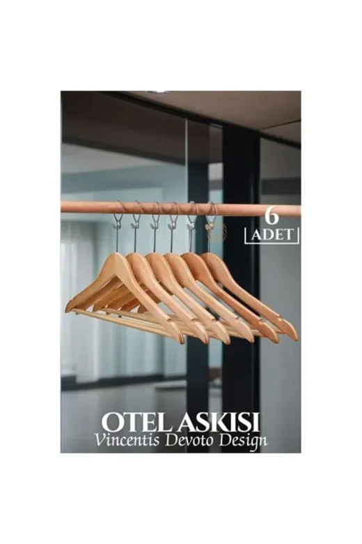 BAROKASTORE TYBZ2UNXPPWIKBGN08 Brkstr Otel Tip Askı 6 Lı Set Ahşap Vincentis Devoto Design 719598