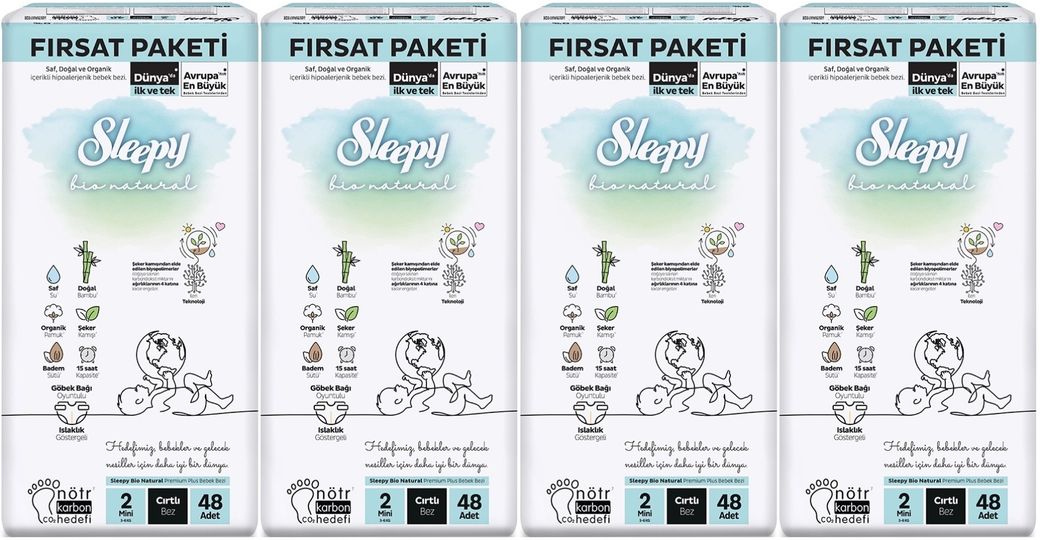 Bebek Bezi Bio Natural Beden:2 (3-6KG) Mini 192 Adet Avantaj Fırsat Pk