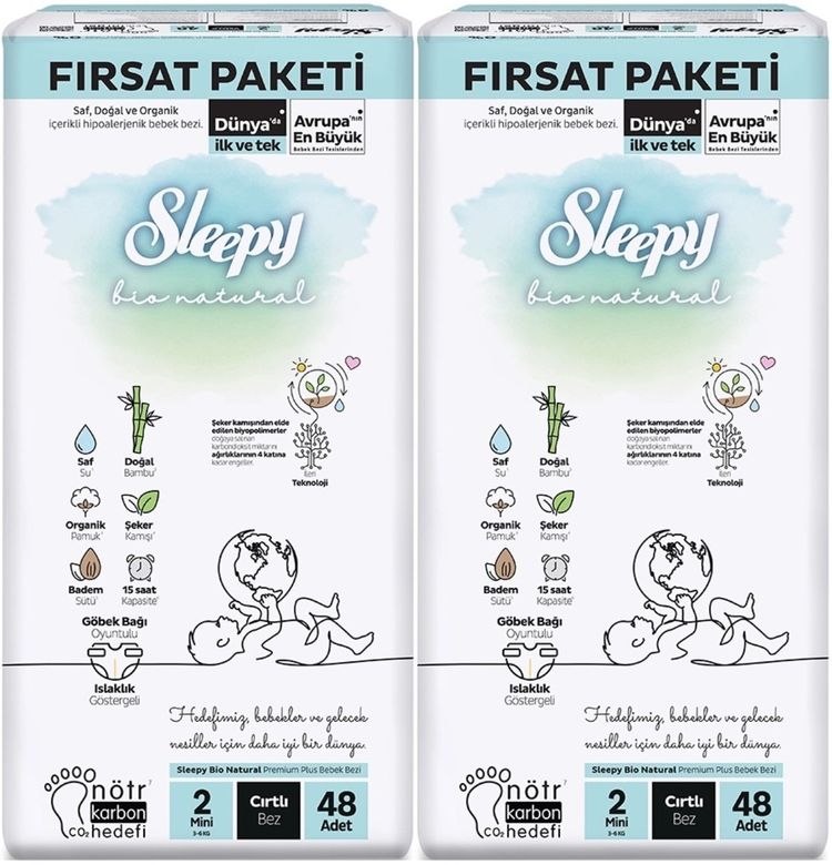Bebek Bezi Bio Natural Beden:2 (3-6KG) Mini 96 Adet Ekonomik Fırsat Pk