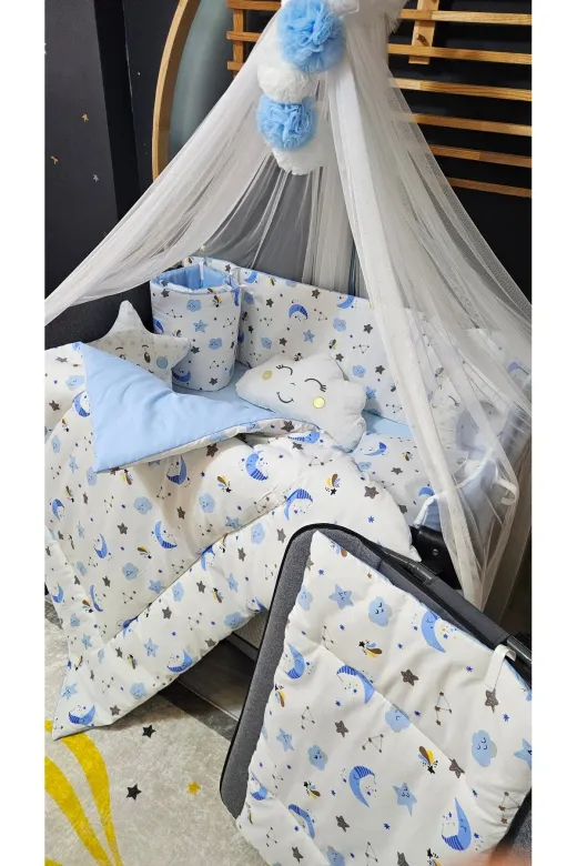 bebek_iklimi USRENK-70110-01 70X110 Park Beşik Erkek Bebek Uyku Seti - Likralı Lüks Cibinlikli Aparat Dahil