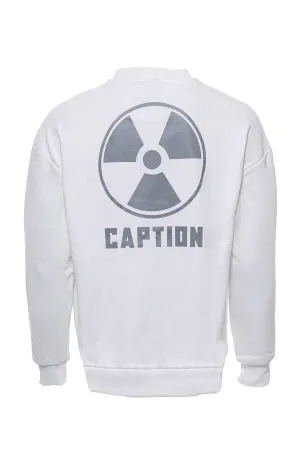 Beyaz Bisiklet Yaka Baskılı Erkek Sweatshirt - Wessi