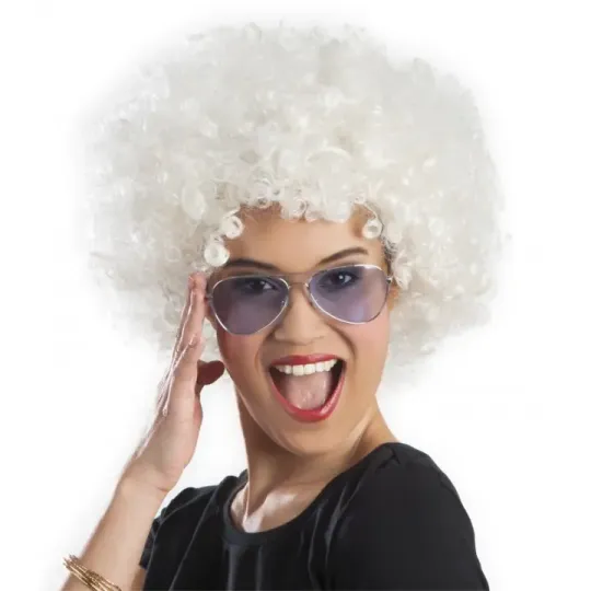 Beyaz Renk Kıvırcık Afro Bonus Peruk (4745)