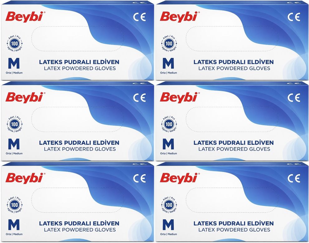 Beybi Lateks Pudralı Muayene Eldiveni M - Medium - Orta 600 Lü Set