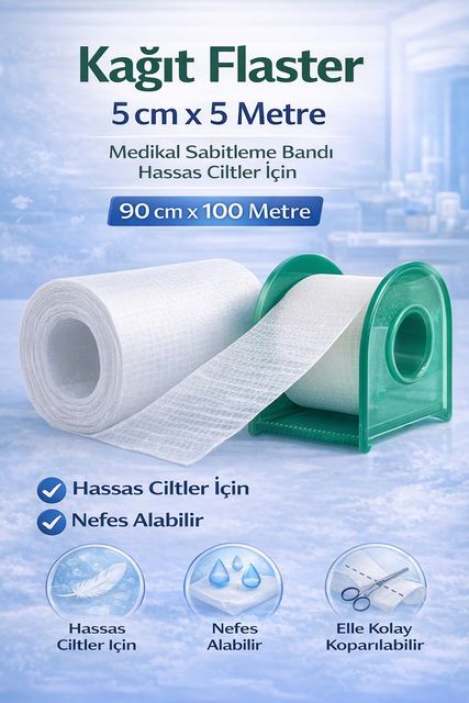 Bezos 120433261 Kağıt Flaster 5 Cm X 5 M Medikal Sabitleme Bandı Hassas Ciltler İçin 1 Adet