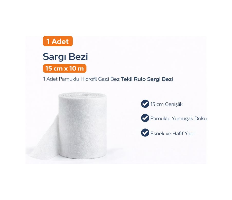 Bezos 121025761 Sargı Bezi 15 Cm X 10 M 1 Adet Pamuklu Hidrofil Gazlı Bez Tekli Rulo Sargı Bezi