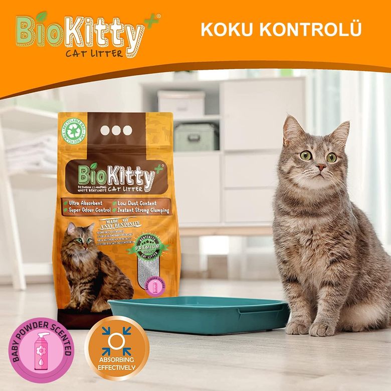biokitybebekpdra Biokitty İnce Taneli Bebek Pudrası Kokulu Kedi Kumu 5 Lt