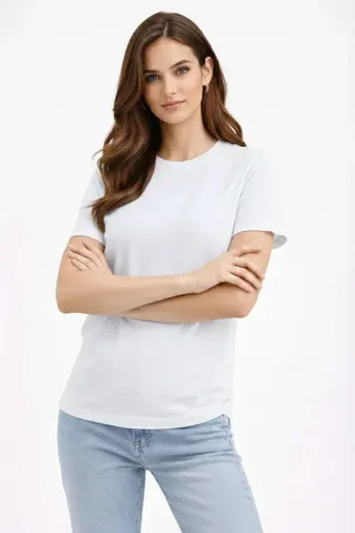 Bisiklet Yaka Tişört Regular Kalıp Basic Pamuklu Günlük Kullanım T-shirt - Beyaz - S - Beyaz