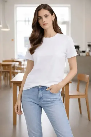 Bisiklet Yaka Tişört Regular Kalıp Basic Pamuklu Günlük Kullanım T-shirt - Beyaz - M - Beyaz