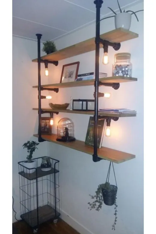 Blbndesign RafNo407 Dekoratif Duvara Borudan Raf Ve Aydınlatma Lambader