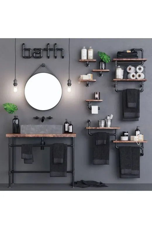Blbndesign RafNo428 Dekoratif Borudan Askılık Ve Set 8 Parça Set