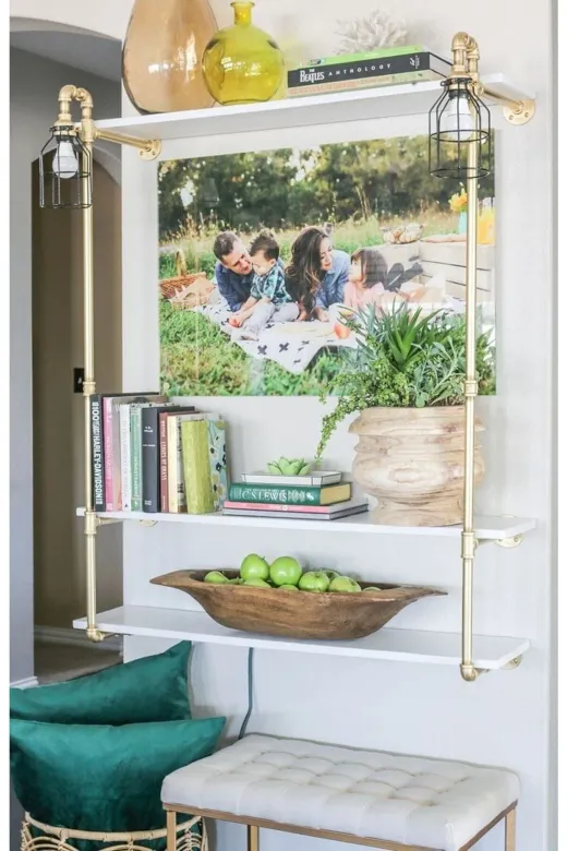 Blbndesign RafNo429 Dekoratif Duvara Borudan Raf Ve Aydınlatma Lambader