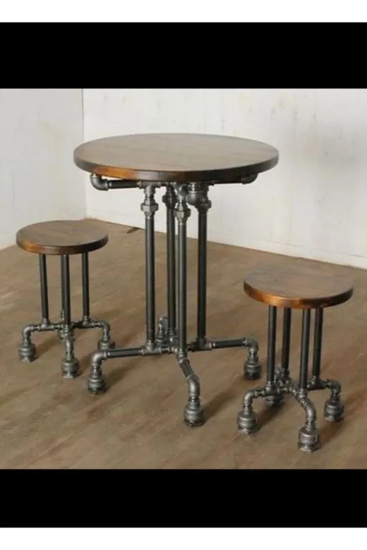 Blbndesign TYC00496283261 Dekoratif Borudan Tabure Ve Masa 3'lü Set