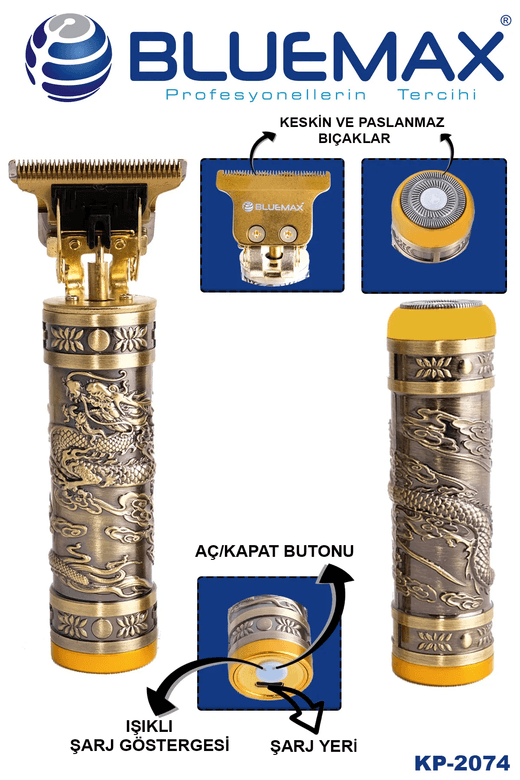 Bluemax Kp-2074 Profosyonel Suya Dayanaklı Ense Ve Yanak Makinası 1+1 Set Halinde