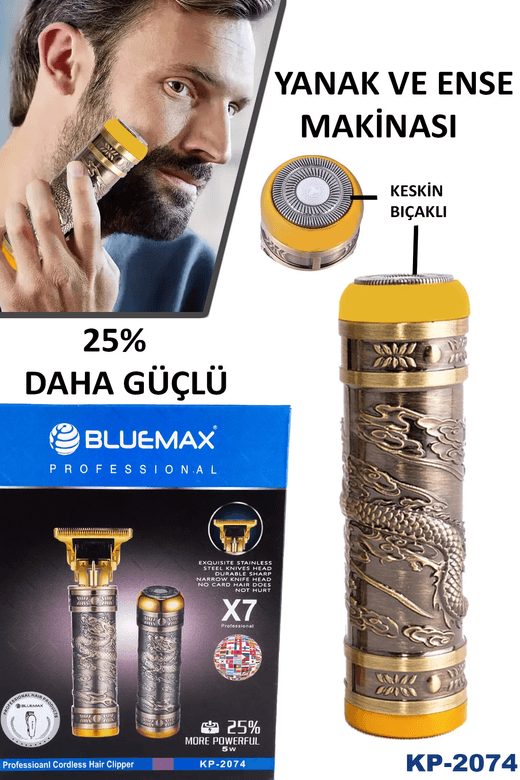 Bluemax Kp-2074 Profosyonel Suya Dayanaklı Ense Ve Yanak Makinası 1+1 Set Halinde