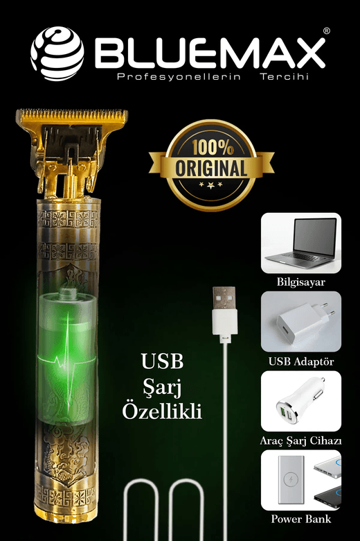 Bluemax Şarjlı Şarjlı Profesyonel Saç Ense Sakal Çizim Tıraş Makinesi Kp-1950